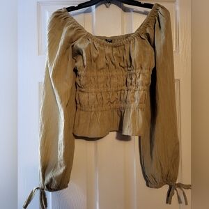 Women's Khaki Smocked Top